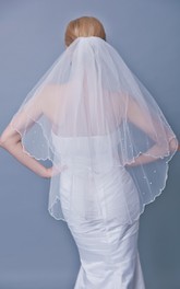 Two Tier Beaded Trim Mid Veil With Beadings