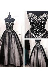 Long Lace Tulle Sweetheart Bell Jeweled Dropped Lace-Up Ball Gown
