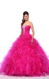 Sweetheart Lace-Up Back Cascading Ruffled Strapless Organza A-Line Ball Gown