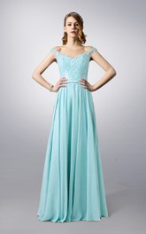 Illusion Off-the-shoulder A-line Chiffon Dress With Lace top