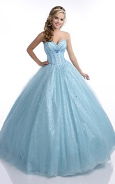 Floor-Length Back Corset Sweetheart Strapless Crystal Sequined Lace-Up Ball Gown
