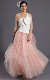 Two-tone One-shoulder A-line Front-split Dress With Tulle skirt