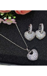 Unique Heart Shape Rhinestone Necklace and Earrings Jewelry Set