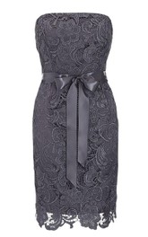 Strapless Lace Pencil short Dress With bow