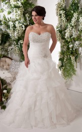 Sweetheart Ruffled Organza A-line Ball Gown With Beading And Corset Back