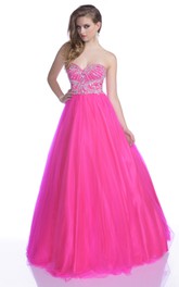 A-Line Crystal Detailed-Bodice Tulle Sleeveless Strapless Sweetheart Gown