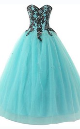 Long Sequined Lace Sweetheart Bell Appliqued Jeweled Lace-Up Ball Gown