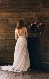 Chiffon Lace Bodice 3-4-Sleeve Romantic-Inspire Dress