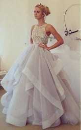 Sleeveless Lace-Top Floor-Length Long Chiffon Dress