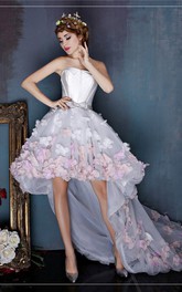 Cute Sleeveless Open Back High-low Dress With 3D Floral Appliques And Delicate Bow