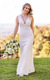 Casual Scalloped Sheath Lace Floor-length Sleeveless Deep-V Back Wedding Dress