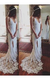 Spaghetti V-neck Lace  Sleeveless Wedding Dress