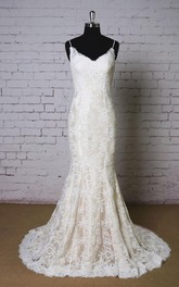 Wedding Champagne Underlay Lace Spaghetti-Strap Dress
