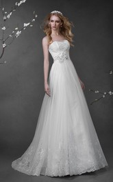 Sleeveless Lace Flower Long A-Line Tulle Dress