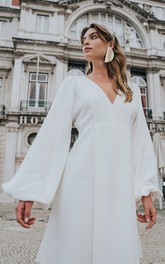 Elegant A Line V-neck Chiffon Mini Bridal Dress