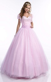 blushing Beaded Ball Gown Quinceanera Dress With cape And Corset Back