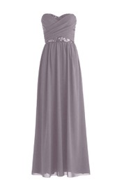 Ruched Rhinestone Criss-Cross Sweetheart Floor-Length Gown