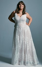 Plus Size Sexy A Line Lace Bridal Dress with Ruching