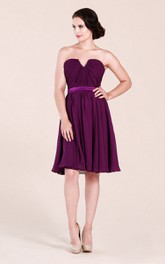 Strapless notched Chiffon Knee-length Bridesmaid Dress With Zipper