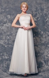Dreaming One Shoulder Ruched and Pleated Long Tulle Dress