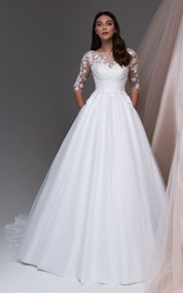 Classical Lace Ball Gown Princess Bridal Dress with Pockets