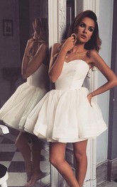 Strapless Sweetheart Satin Tulle Sleeveless Mini Ball Gown Homecoming Dress