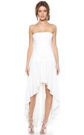 Strapless Chiffon High-low Dress With Draping And Zipper