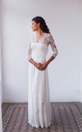 Lace Draping Long-Sleeve Bohemian Floor-Length Dress