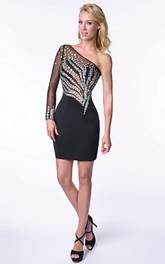 One-Shoulder Short Form-Fitted Homecoming Dress Featuring Sleek Bodice