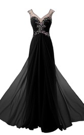Jeweled Illusion Inspire Long Cap-Sleeved Gown