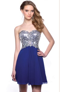 A-Line Chiffon Sweetheart Short Homecoming Dress With Beaded Corset
