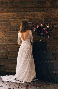 Chiffon Lace Bodice 3-4-Sleeve Romantic-Inspire Dress