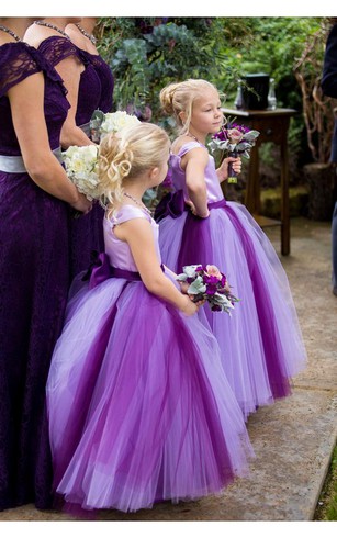 Princess Cap Sleeve Tulle Lovely Bowknot Flower Girl Dress