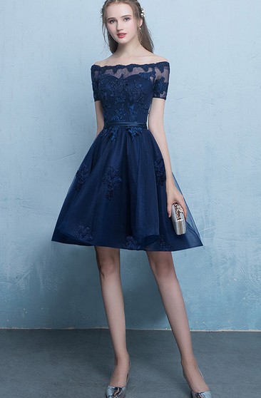 dark blue knee length dress