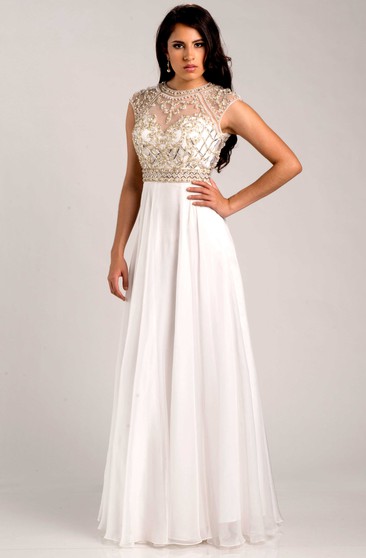 white and gold gown
