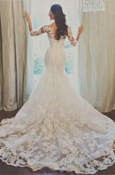 mermaid wedding dress lace sleeves