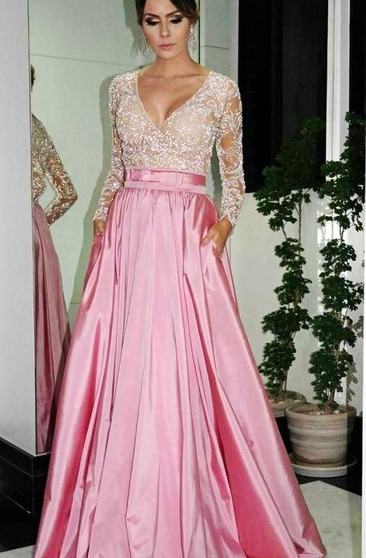 light pink long dress with sleeves