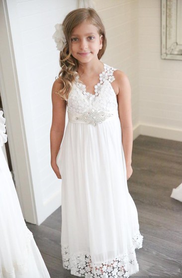 white long flower girl dresses