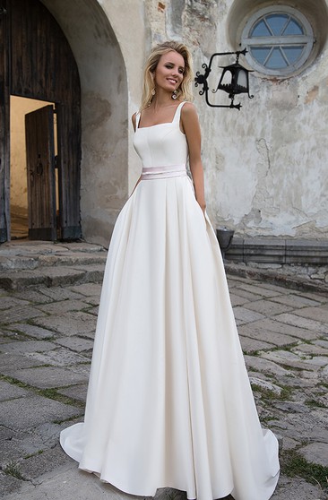 plain white a line wedding dress