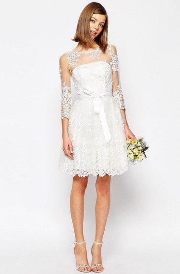 long sleeve short white wedding dress