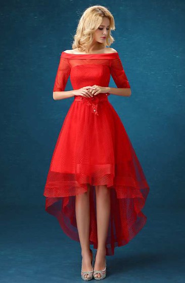 red off the shoulder dress prom