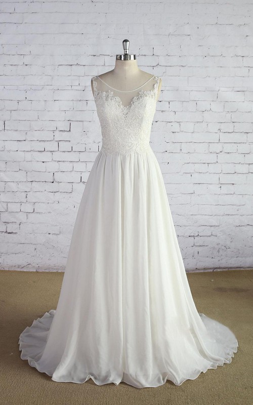 A-Line Lace Bodice Sleeveless Scoop-Neckline Wedding Dress