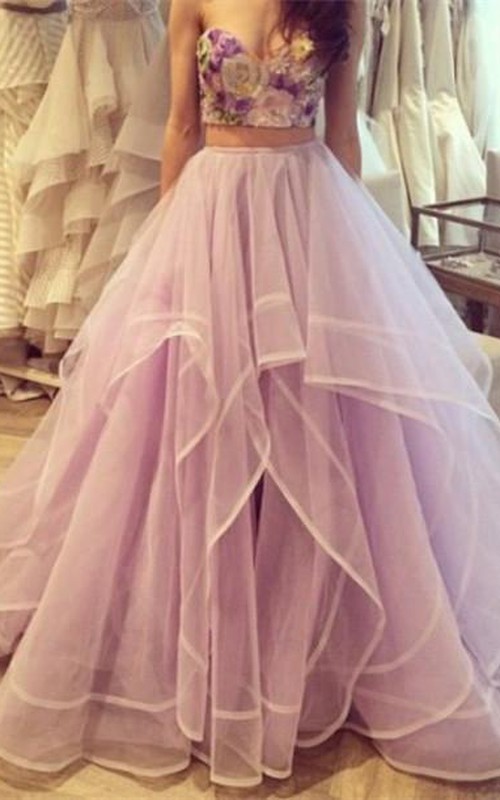 Sweetheart Two-Pieces Formal Floral Beautiful Tulle Dress