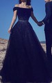 Off-the-shoulder Tulle Short Sleeve Floor-length Beading Pleats Ruching Dress