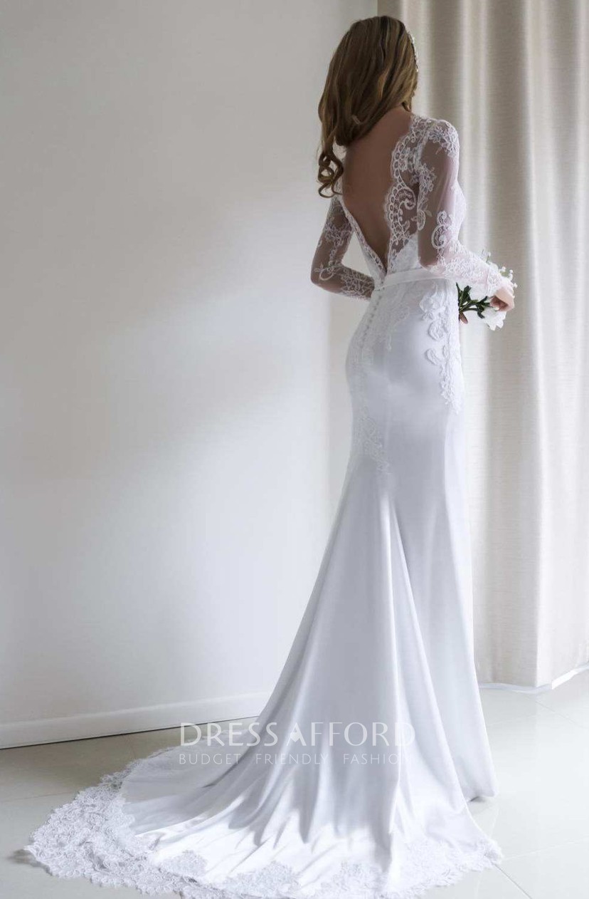 wedding dress lace long sleeve low back