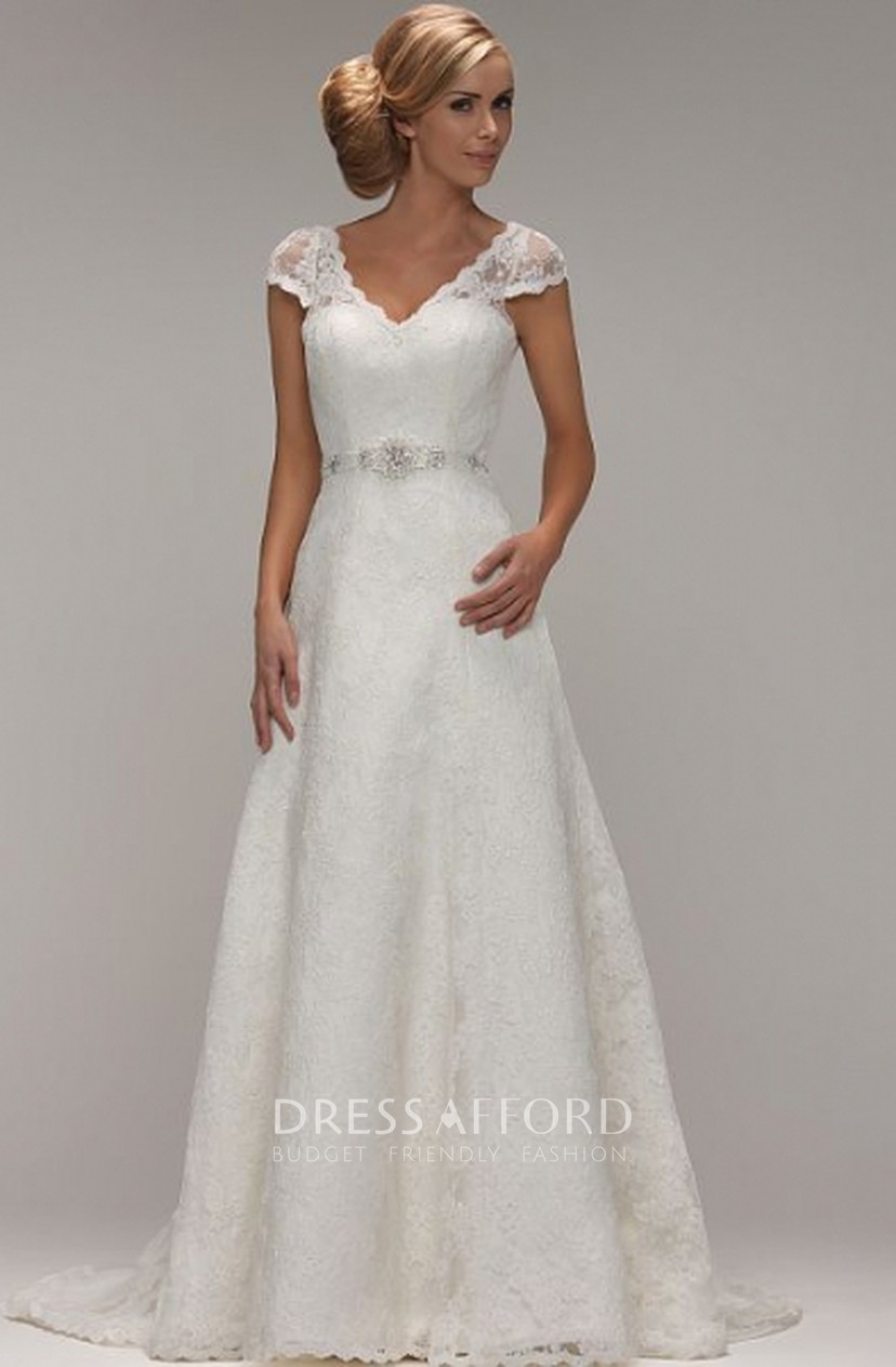 cap sleeve v neck wedding dress